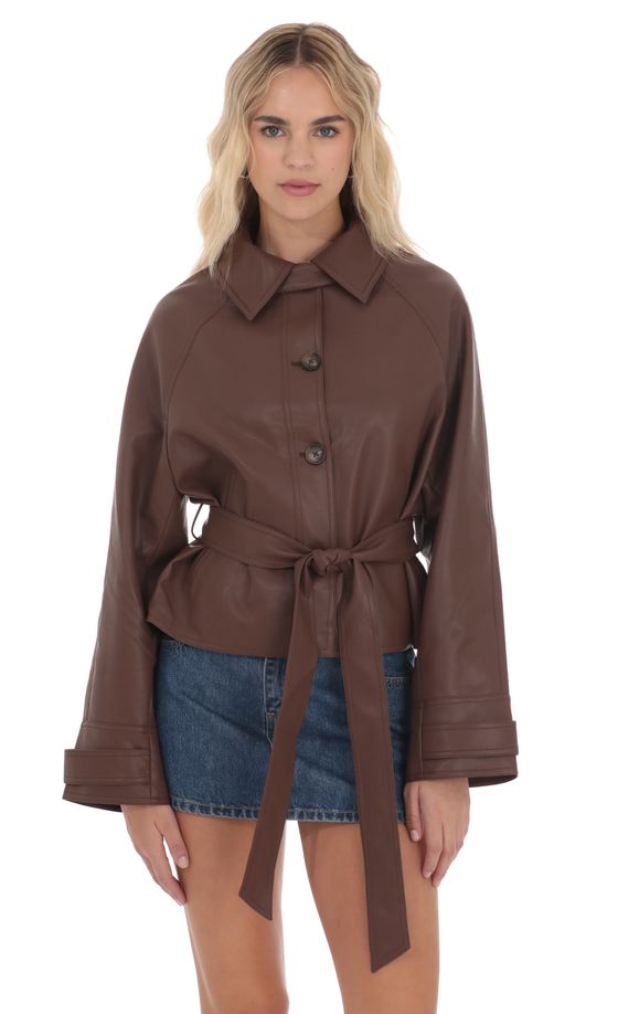 Belted Faux Leather Jacket in Black