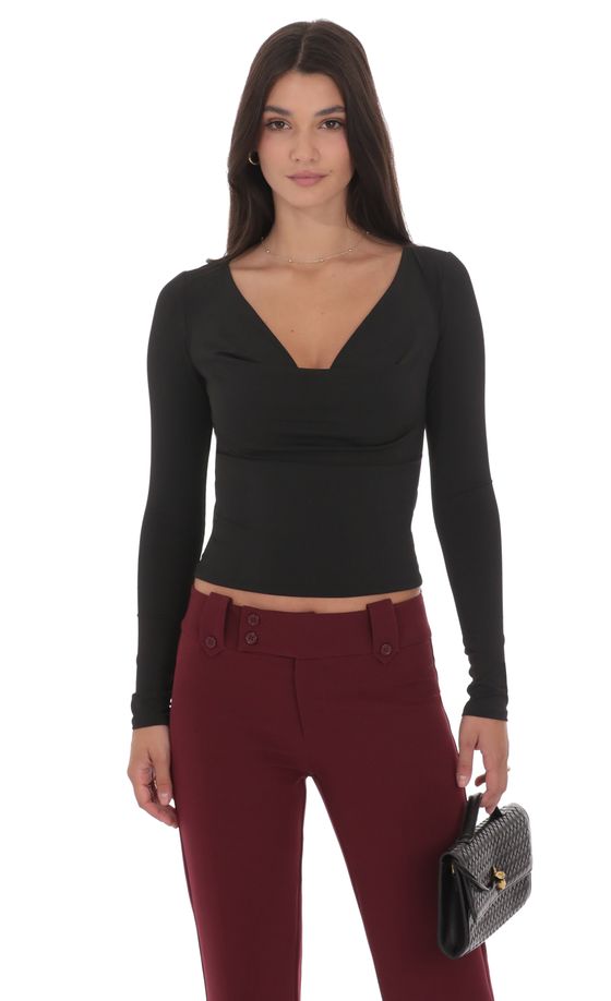 Plunge Cowl Neck Top in Black