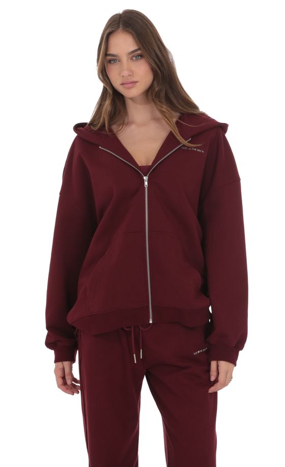 Oversize Zip-Up Hoodie in Burgundy