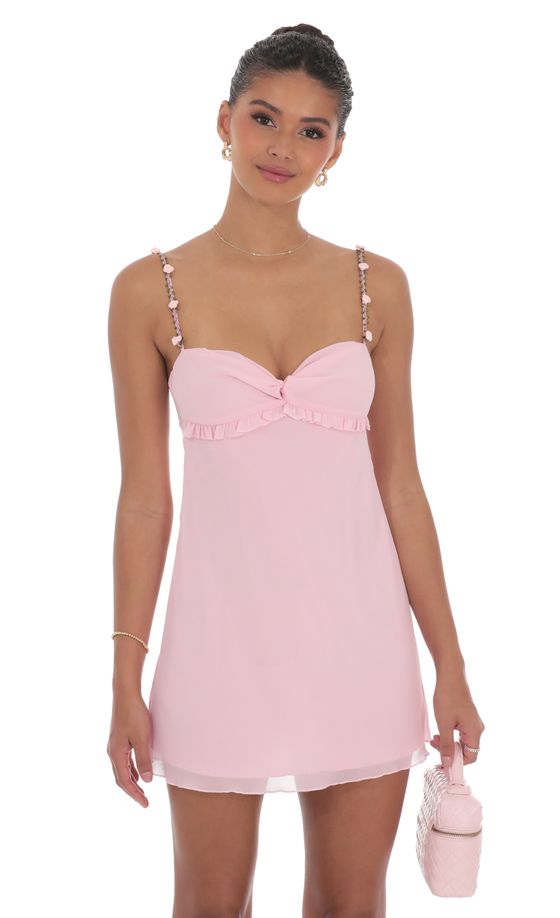 Floral Strap Babydoll Dress in Pink
