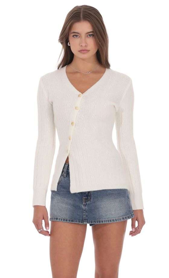 Knit Asymmetrical Cardigan in Ivory