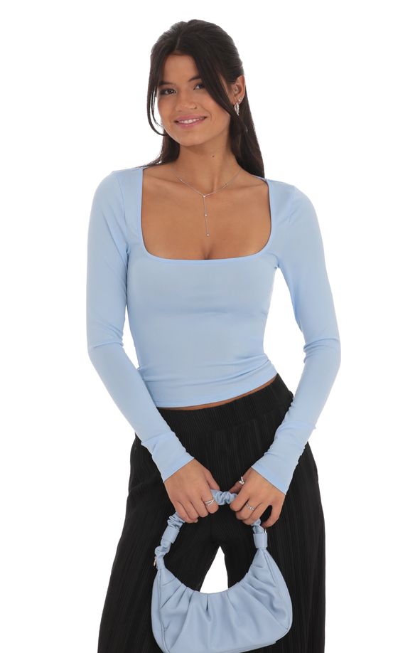 Scoop Neck Long Sleeve Top in Sky Blue