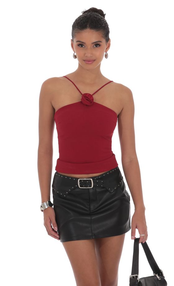 Studded Belt Faux Leather Skirt in Black