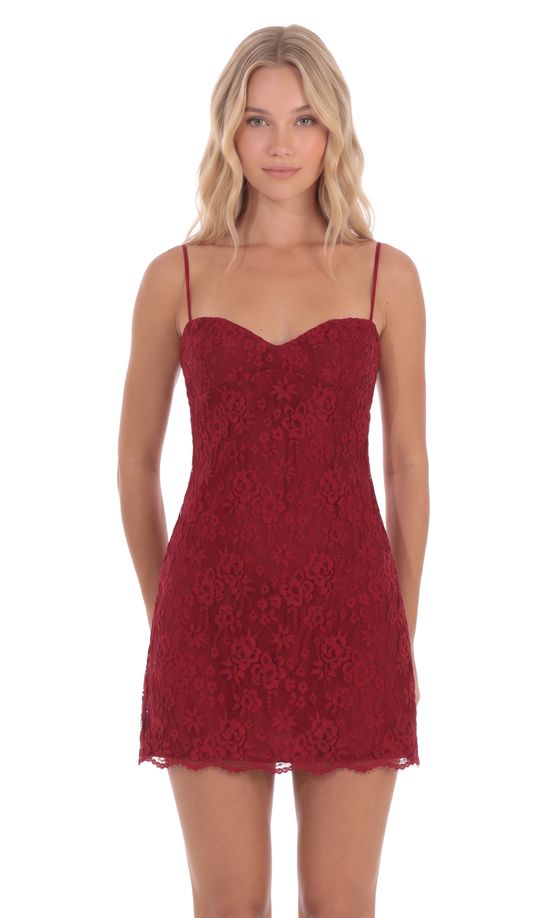 Floral Lace Mini Dress in Burgundy