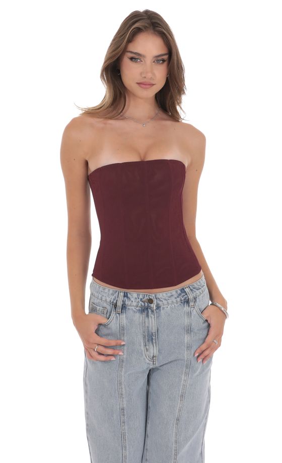 Strapless Corset Top in Burgundy