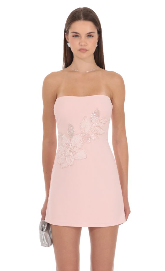 Beaded Floral Mini Dress in Pink