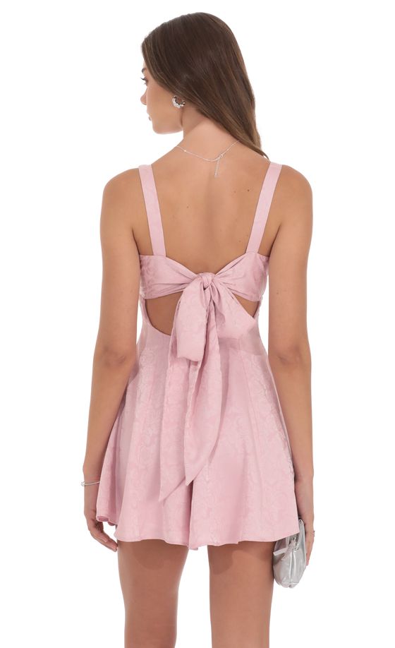 Floral Jacquard Bow Tie Dress in Dusty Pink