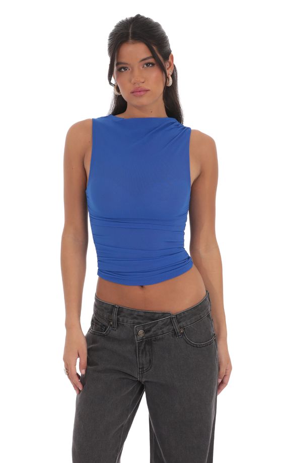 Mesh Ruched Top in Royal Blue