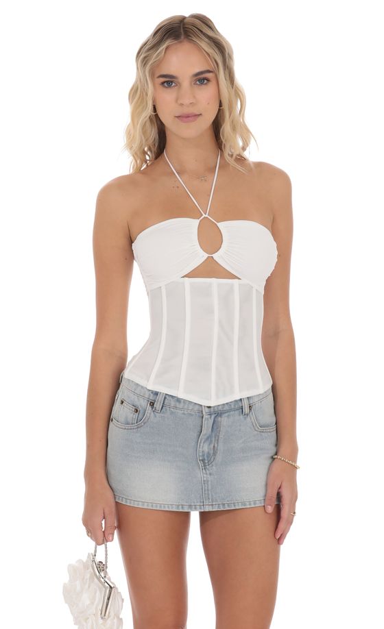 Mesh Corset Cutout Top in White