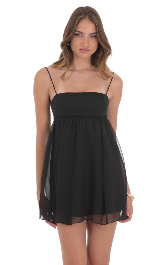Chiffon Babydoll Dress in Black