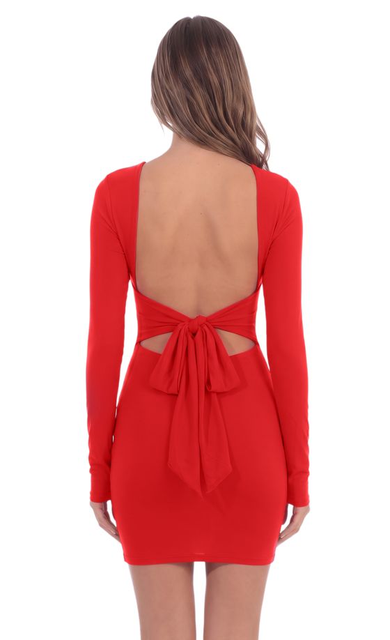 Long Sleeve Open Back Mini Dress in Red