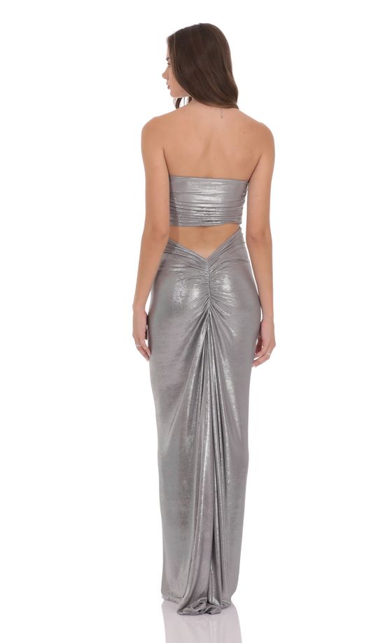 Metallic Corset Maxi Dress in Silver