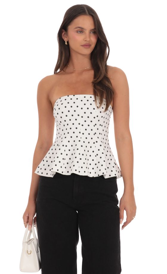 Strapless Peplum Top in Polka Dot