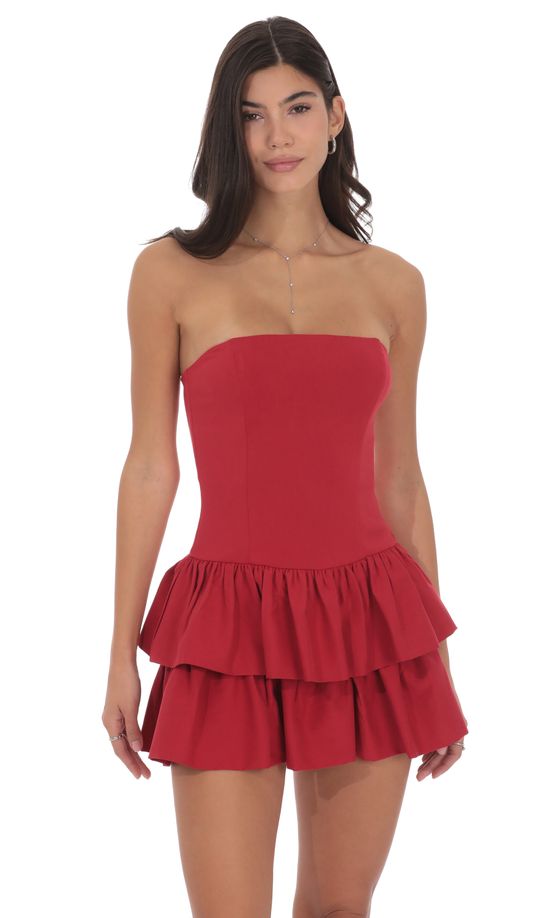 Strapless Corset Ruffle Dress in Red