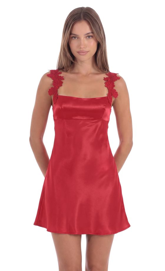 Floral Appliqué Mini Dress in Red