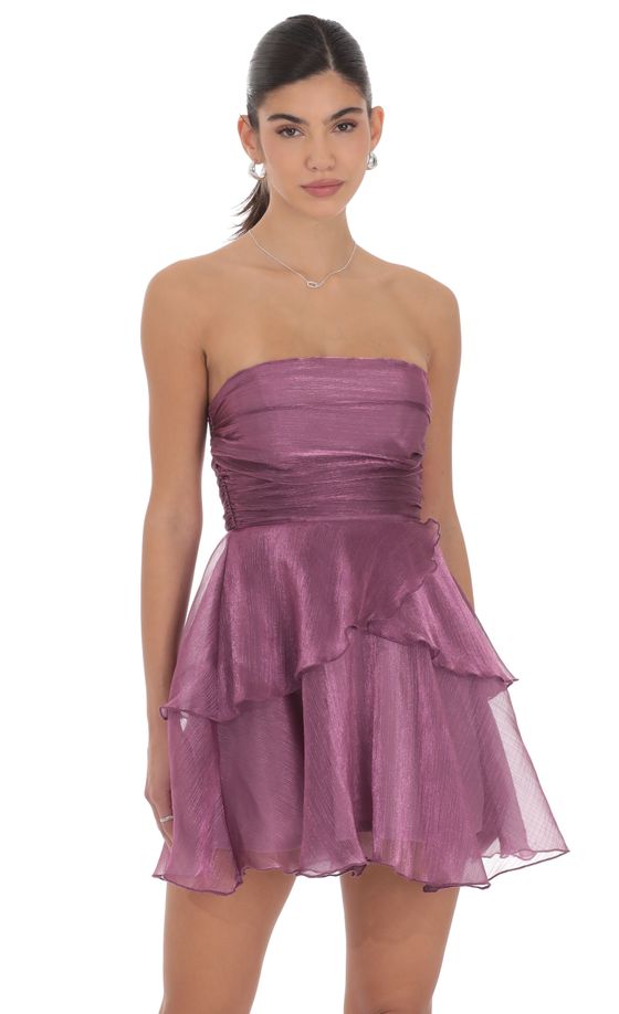 Petal Ruffle Strapless Dress in Purple