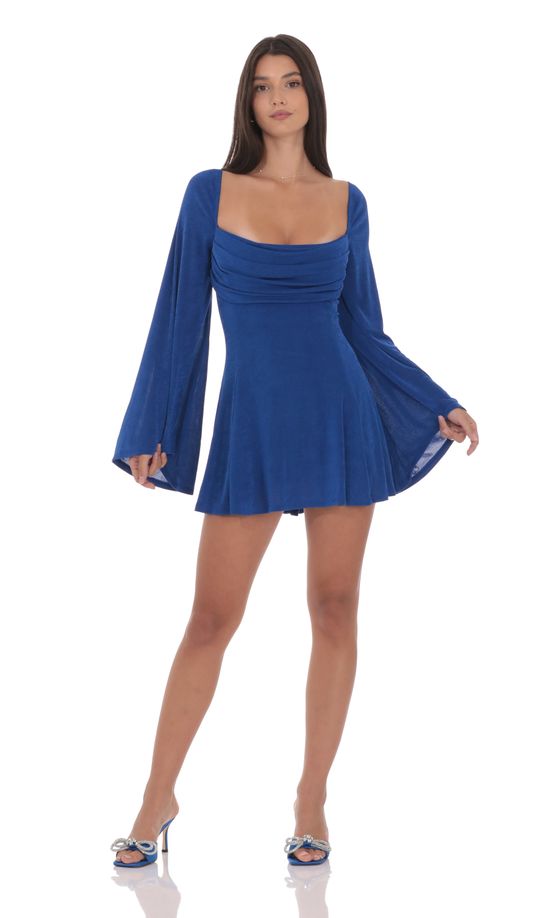 Slinky Flare Sleeve Dress in Royal Blue