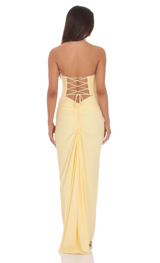 Pointed Corset Strapless Maxi Dress in Yellow