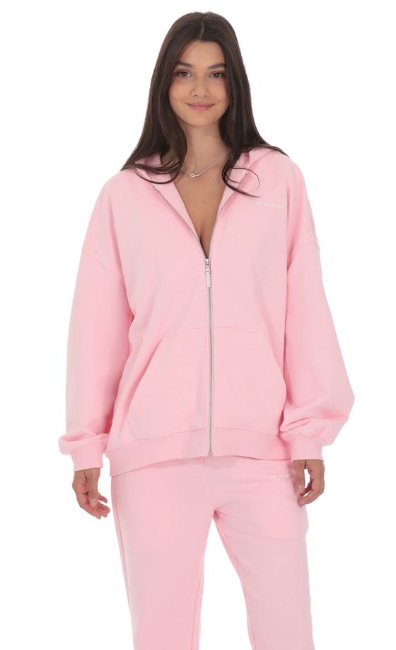 Oversize Zip-Up Hoodie in Pink