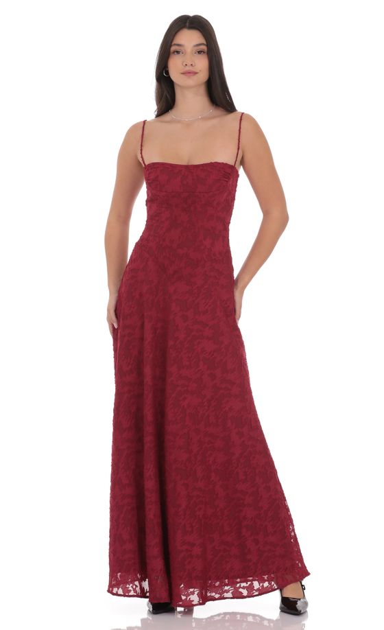 Burnout Lace-Up Maxi Dress in Maroon