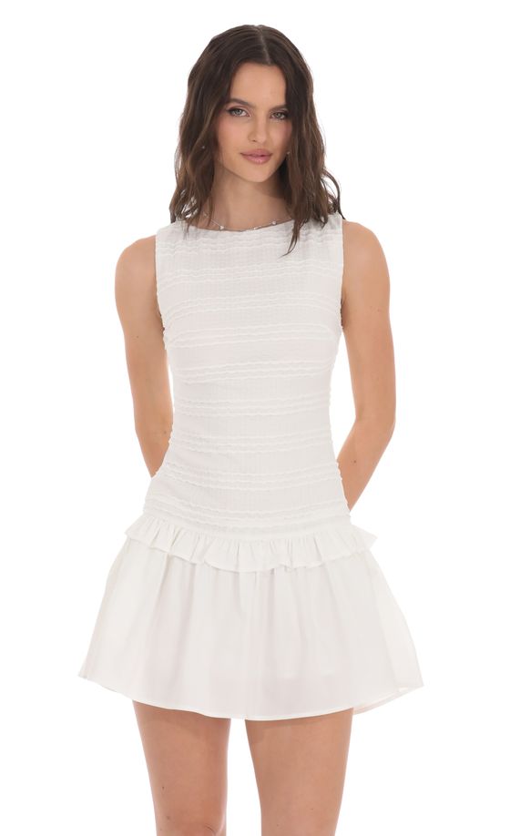 Textured High Neck Dress in White