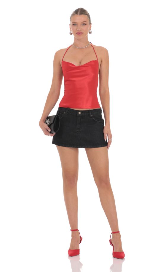 Satin Cowl Neck Top in Red