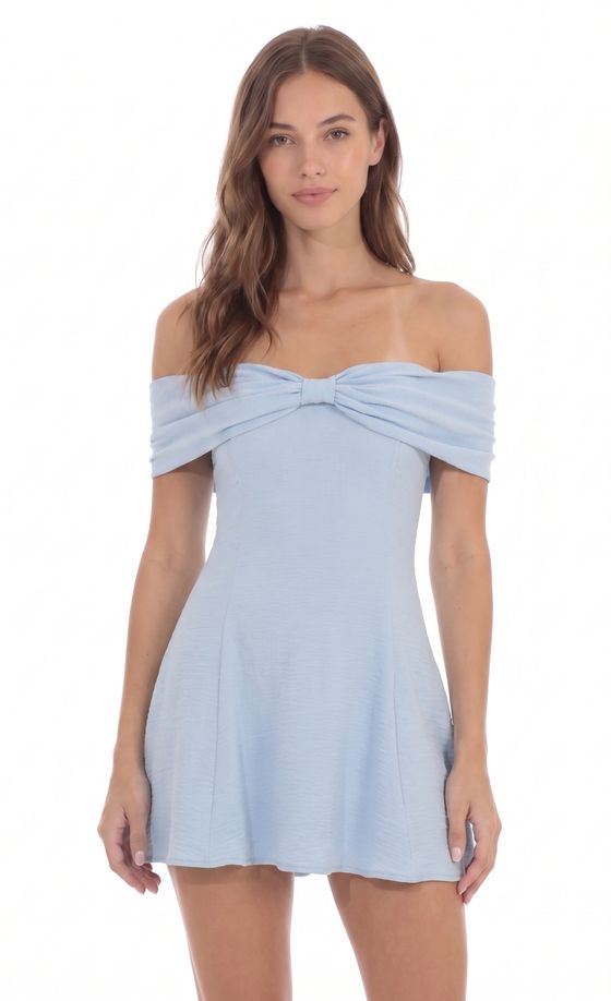 Front Bow Off Shoulder Dress in Blue