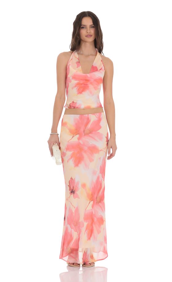 Tropical Floral Maxi Skirt in Orange
