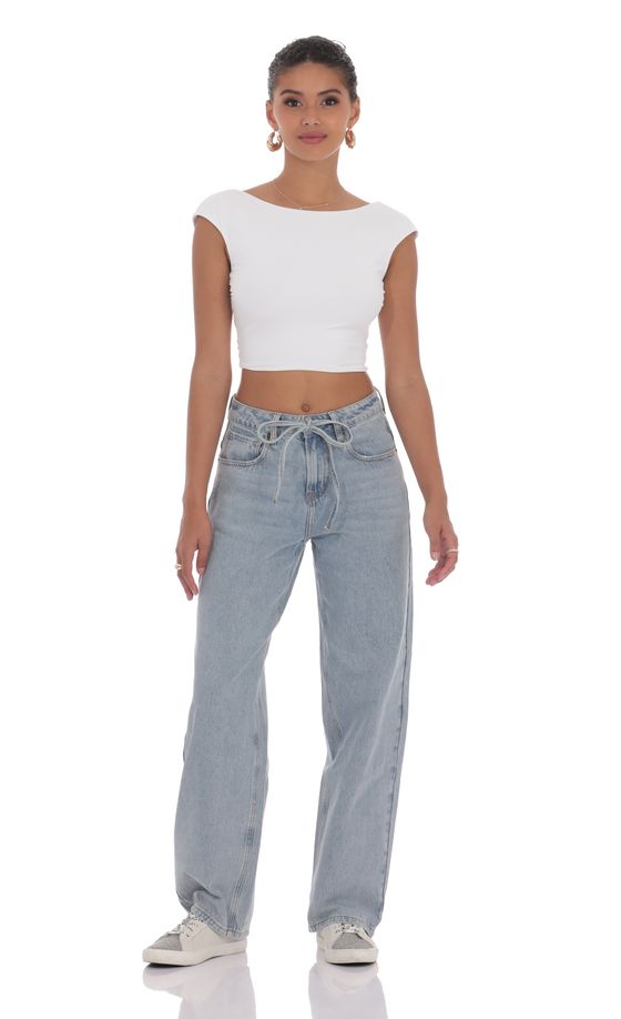 Drawstring Denim Jeans in Blue