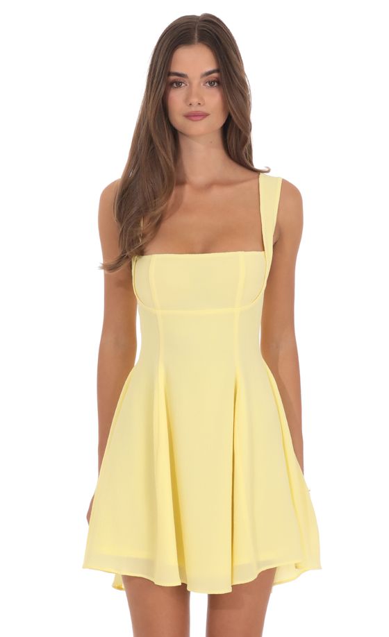 Back Bow Fit and Flare Dress in Pastel Yellow