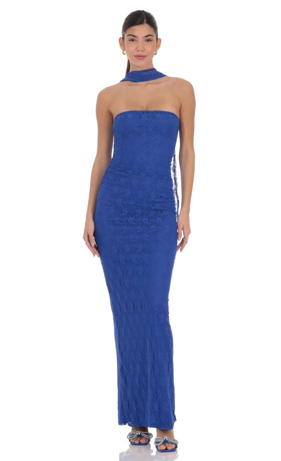 Scarf Lace Maxi Dress in Royal Blue