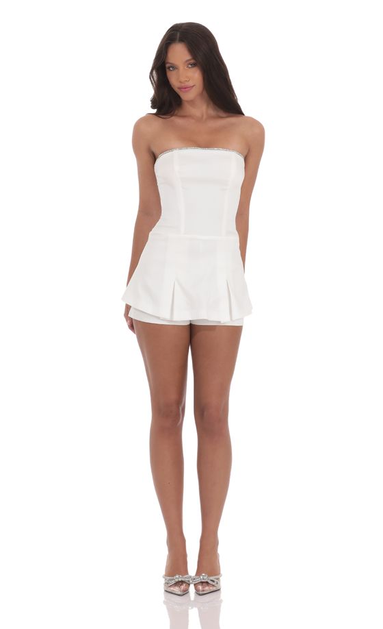 Rhinestone Romper in White