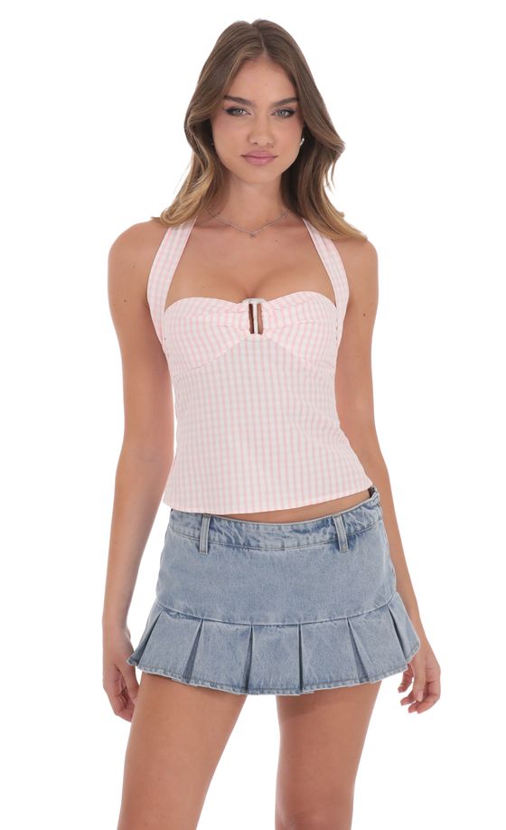 Ruffle Denim Skort in Washed Blue