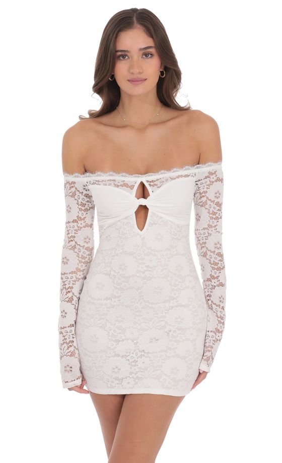 Lace Off Shoulder Bodycon Dress in White