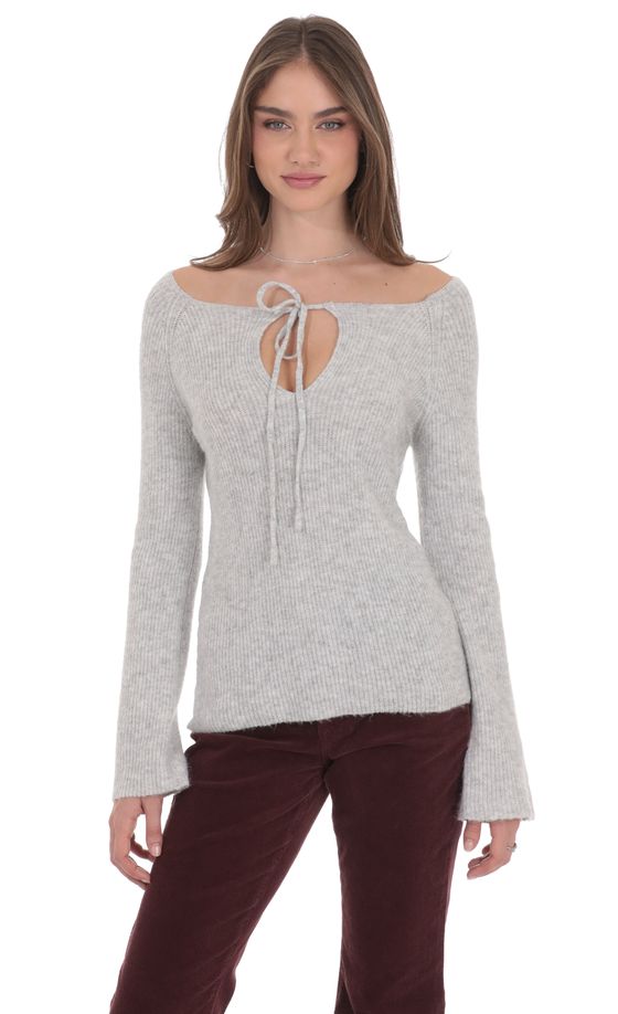 Knit Keyhole Jumper in Light Grey