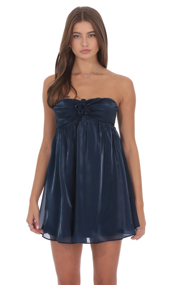 Florette Strapless Babydoll Dress in Navy