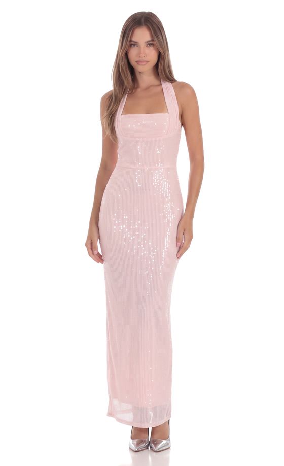 Sequin Maxi Dress in Blush Pink