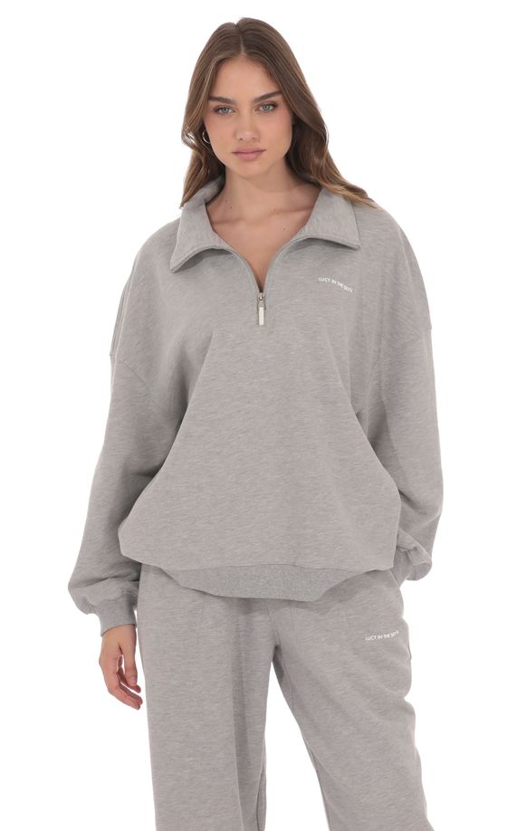 Quarter Zip-Up Jumper in Grey