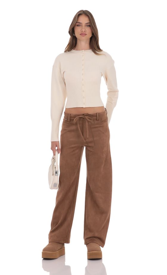Suede Straight Leg Pants in Brown