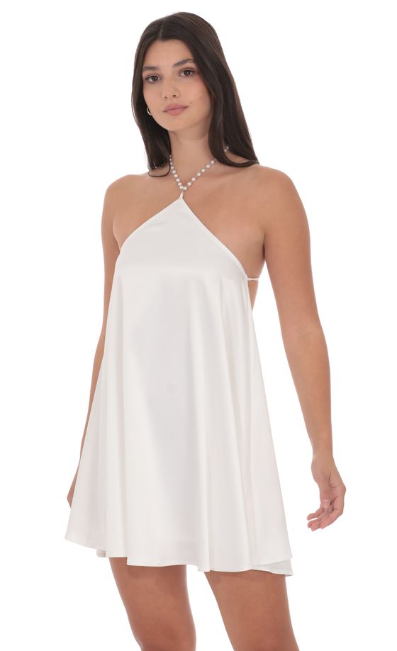 Pearl Halter Shift Dress in White