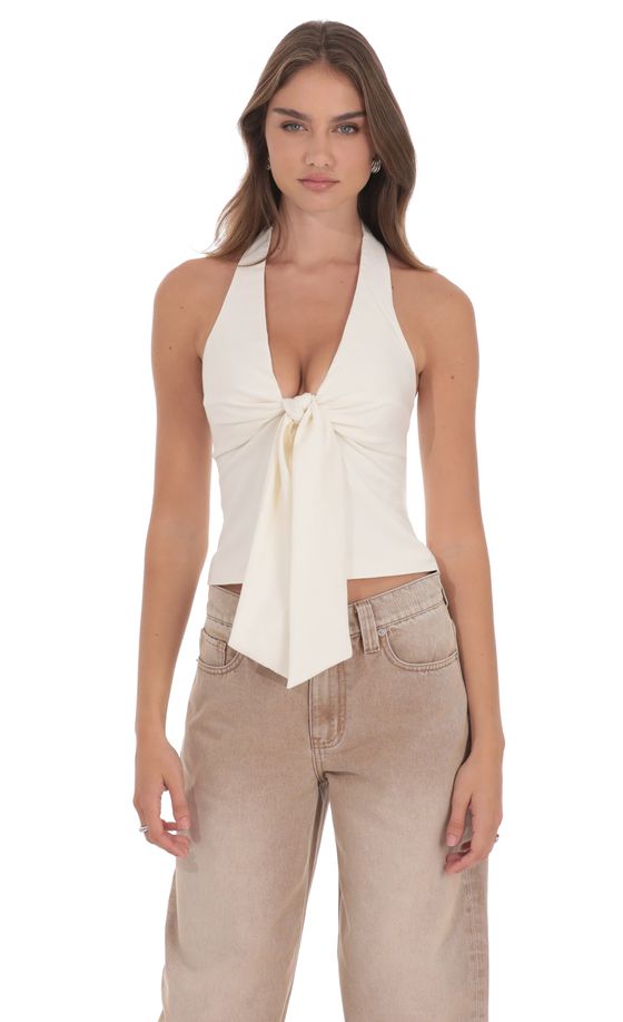 Front Tie Halter Top in Ivory