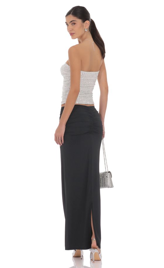 Ruched Bodycon Maxi Skirt in Black