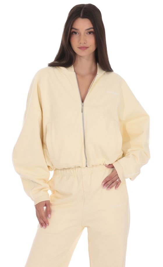 Cropped Cinch Waist Hoodie in Cream