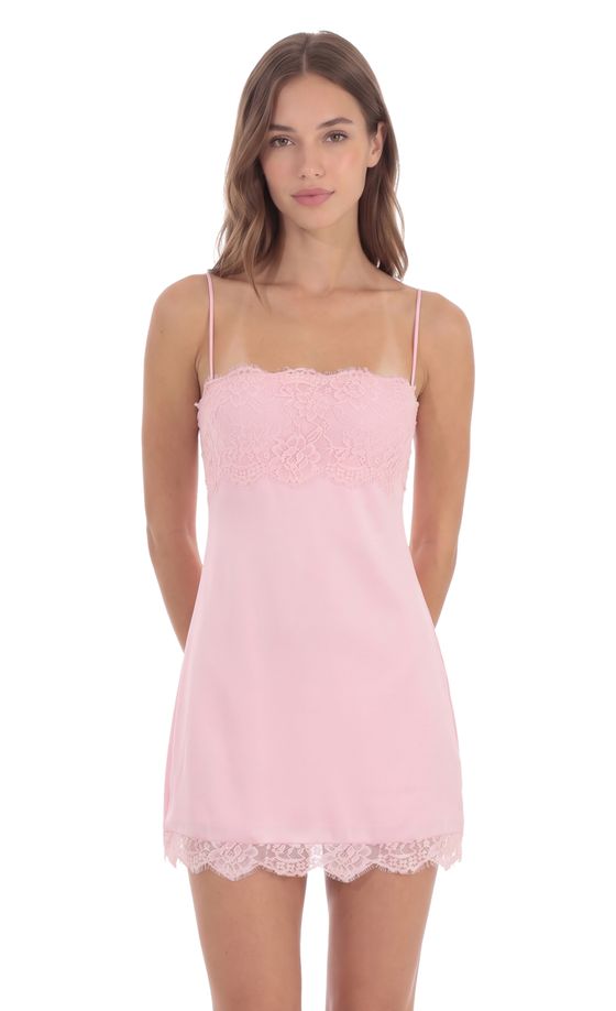 Lace Bust Mini Dress in Pink