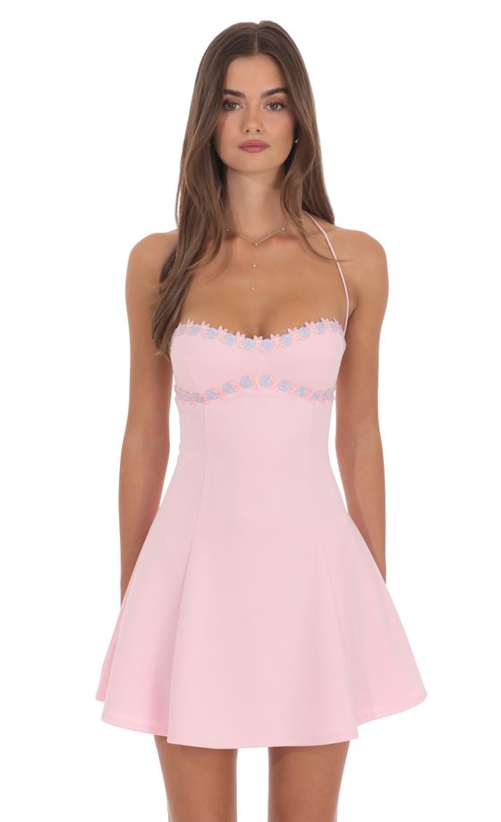 Fit and Flare Open back Mini Dress in Pink