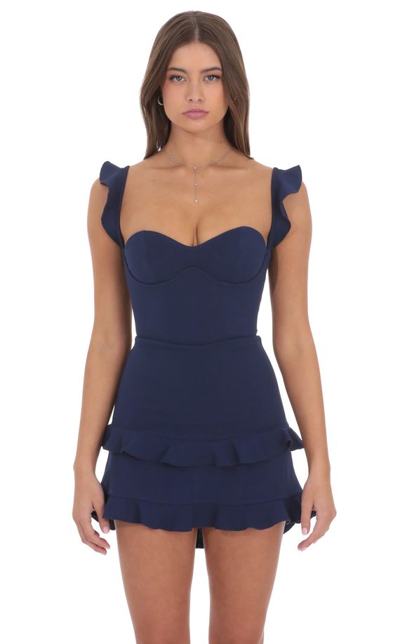 Ruffle Bodycon Dress in Navy
