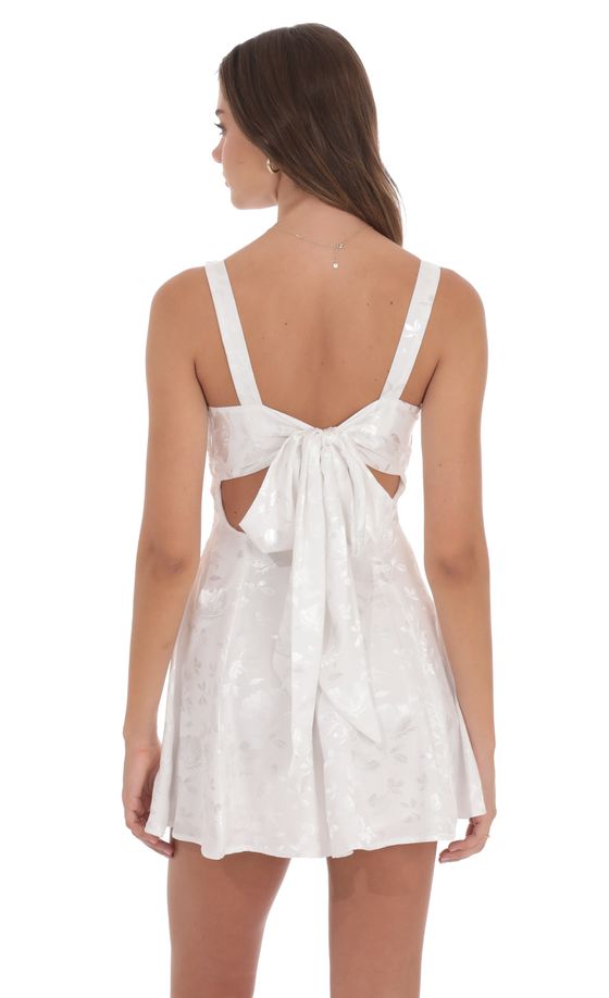 Floral Jacquard A-Line Dress in White