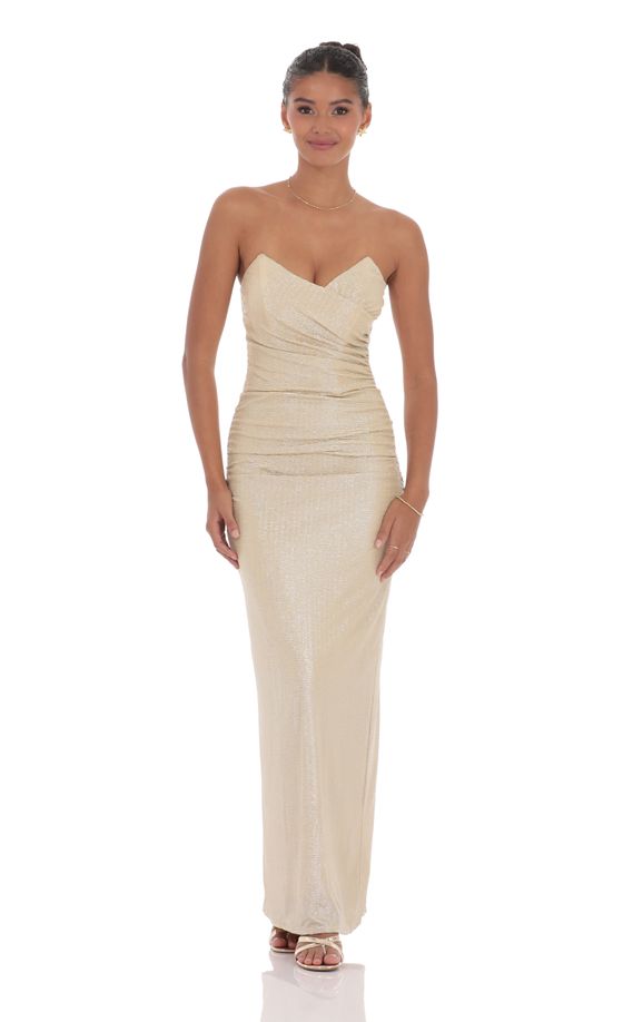 Pointed Corset Maxi Dress in Gold