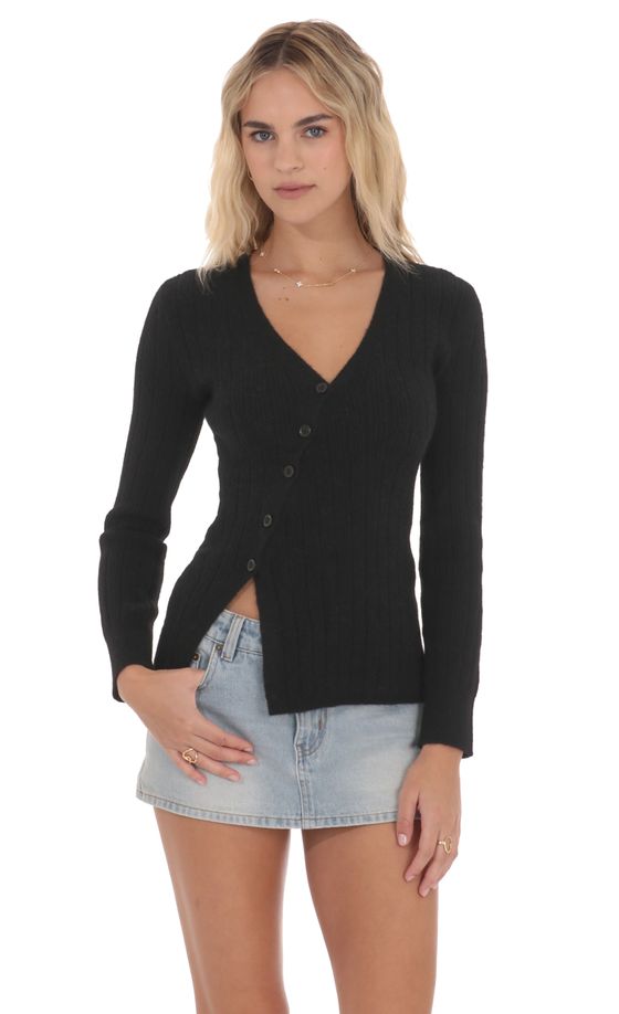 Трикотажный асимметричный кардиган в чёрном цвете