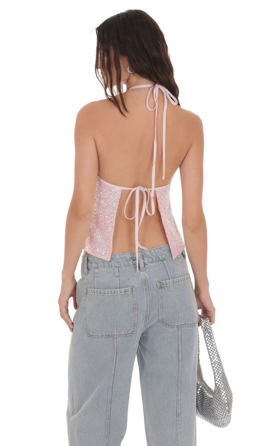 Sequin Halter Top in Pink